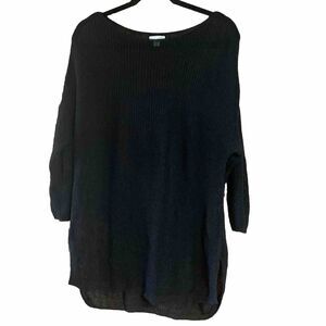 J Jill Sweater Womens Sz Large Black Mesh Sweater Linen Cotton Tunic Top